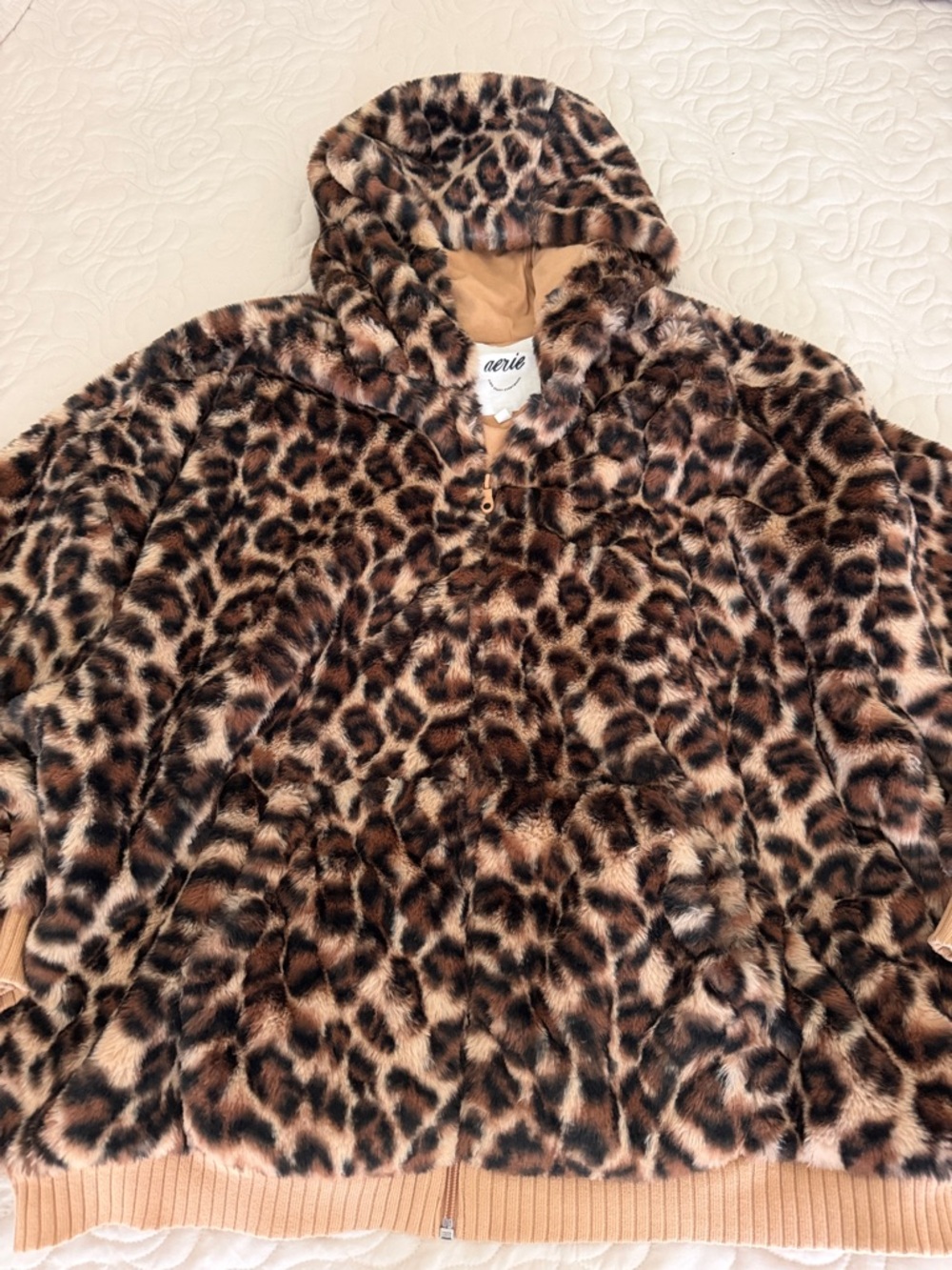 aerie Leopard Faux Fur Hooded Jacket - Brown/Tan Super soft, warm and cozy!